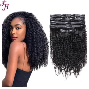 seamless clip in hair extensions kinky human hair