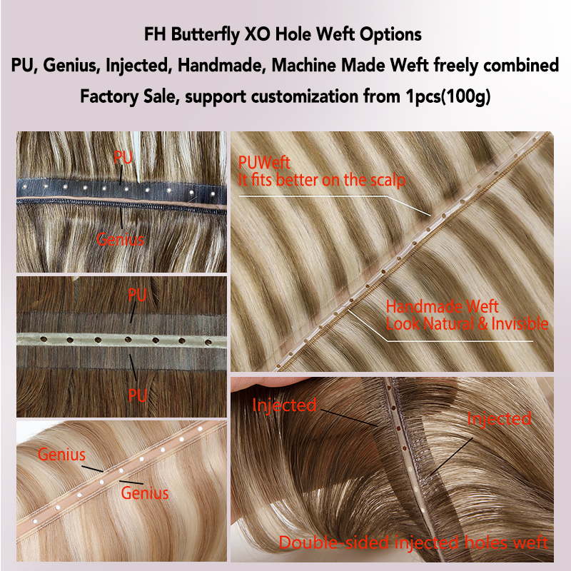 butterfly hole weft human hair extension